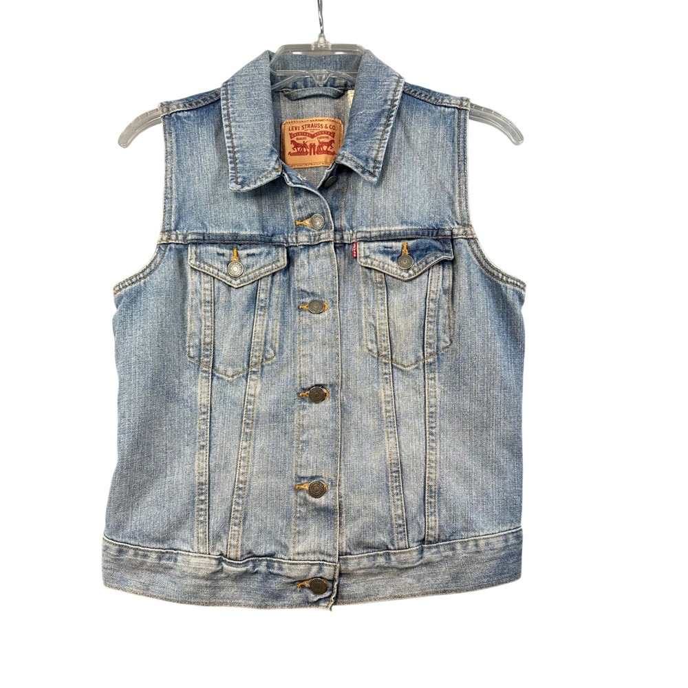 Levi's Denim Trucker Vest Light Wash Blue Sleeveless Jacket Medium M Utility